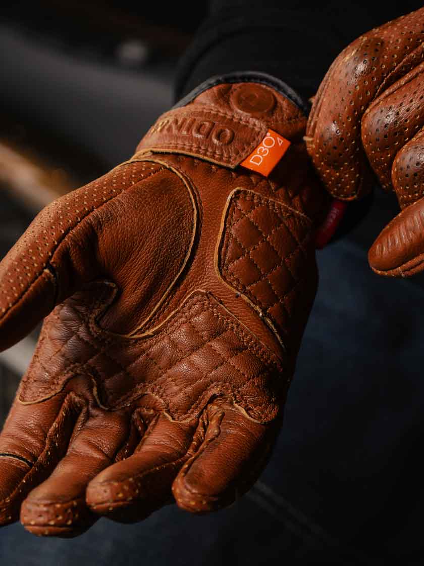 D3O Heavy Hitters Motorcycle Gloves - Wax Brown Perforated - Image 4